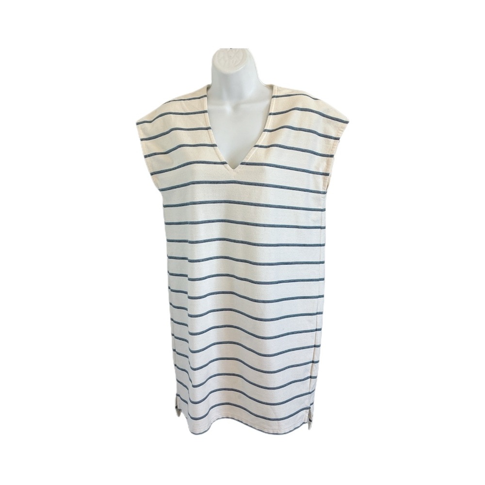 Madewell Sleeveless Shift Knit Mini Dress Striped Blue Cream Euro Summer Size XS